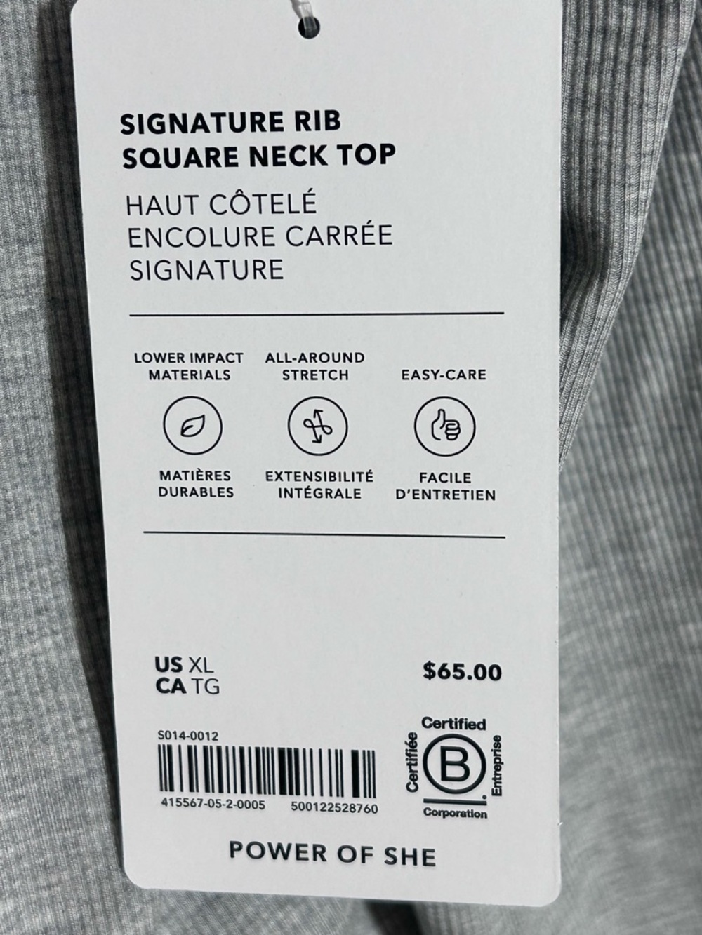 NWT Athleta Signature Ribbed Square Neck Long Sleeve Top Grey XL - Picture 5 of 5